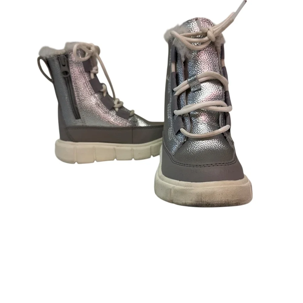 Sorel Explorer II Mid Waterproof Boots Silver Metallic Grey NC5170-034 Kids 8‎